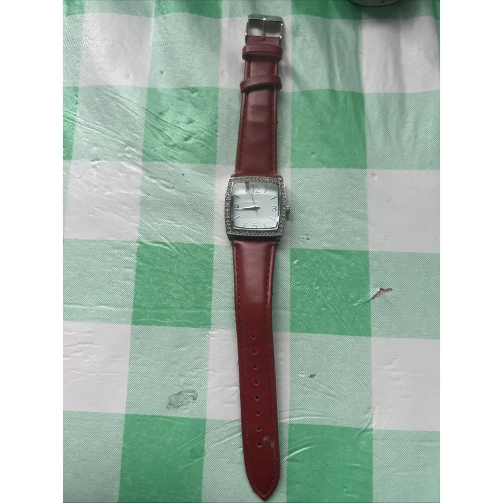 Merona Silver Tone Red Band Women’s Quartz Watch